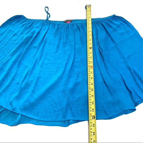 Vince Camuto Aqua-Blue Oversized 3/4 Sleeves Satin Off-Shoulder Boho Top Sz XS - Picture 7 of 7